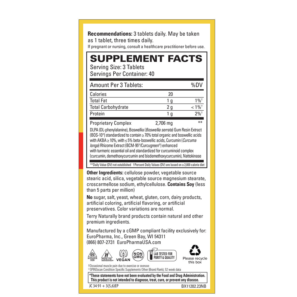 Terry Naturally Curamin Extra Strength Pain Relief 120 Tablets