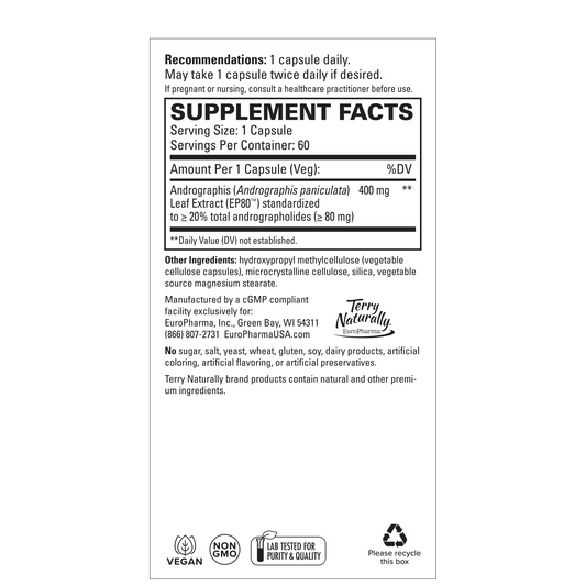Terry Naturally Andrographis EP80 60 Capsules