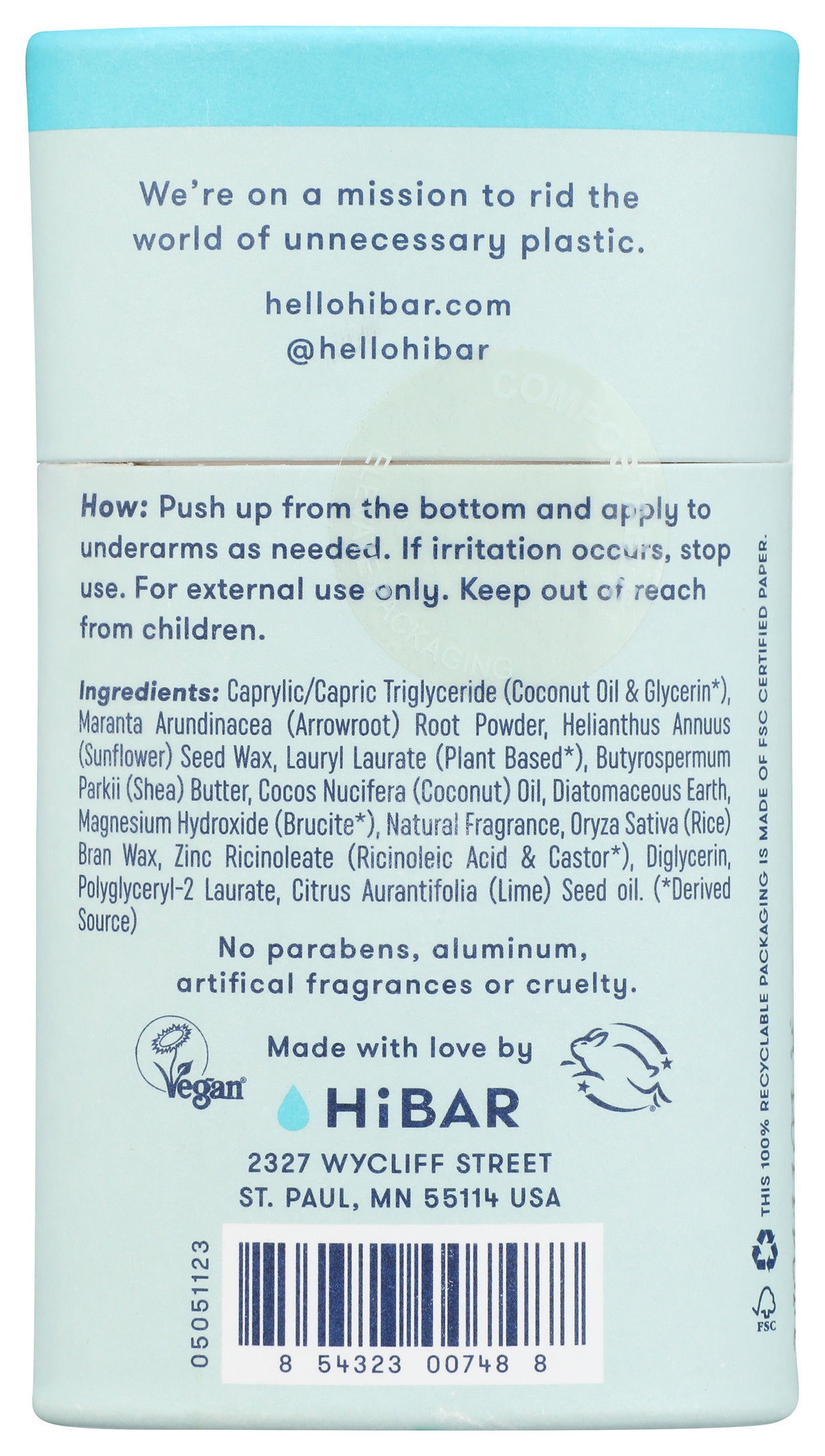 HiBAR Deodorant Sea Moss Aloe