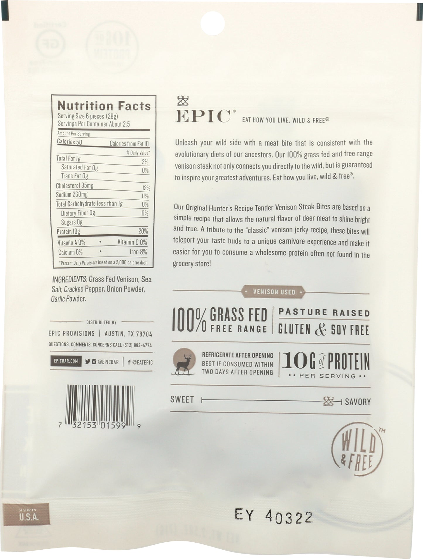 Epic Venison Bites 2.5 oz