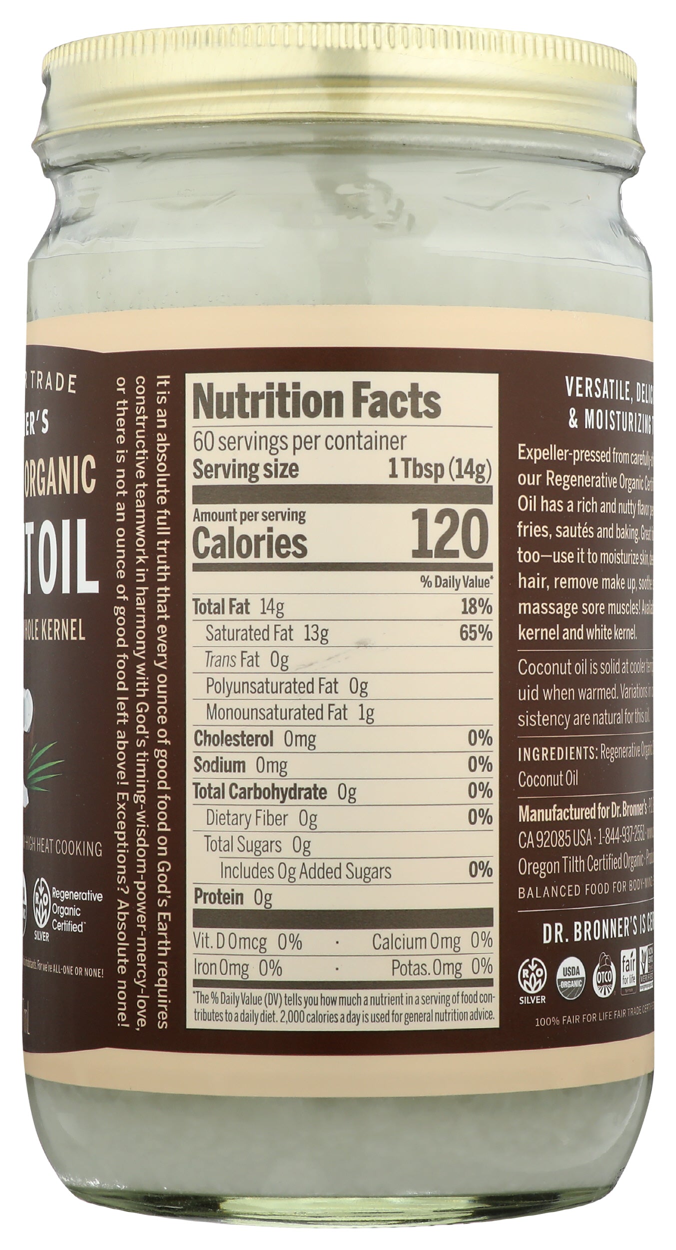 Dr. Bronner's Whole Kernel Virgin Coconut Oil 30 fl oz