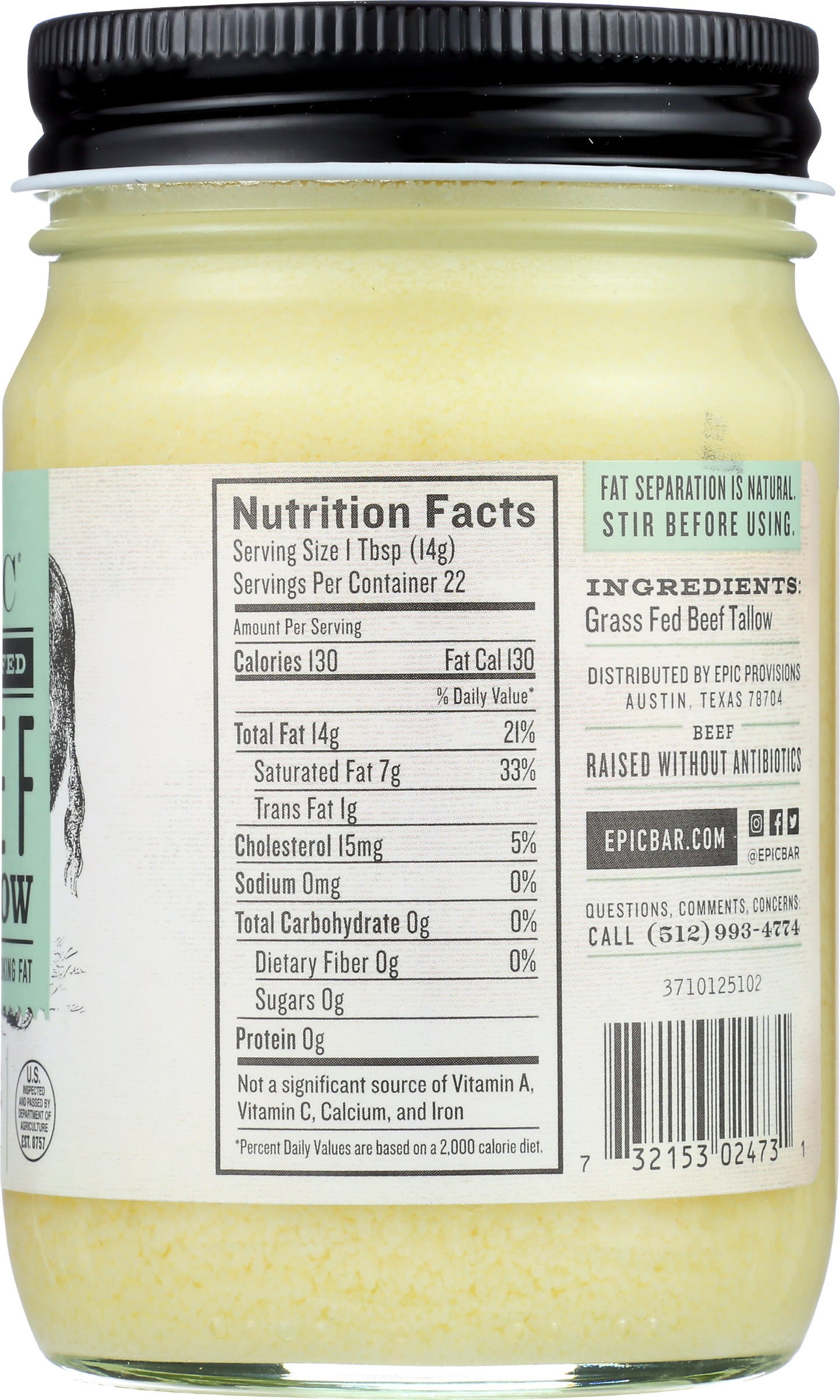 Epic Rendered Grass-Fed Beef Tallow 11 oz