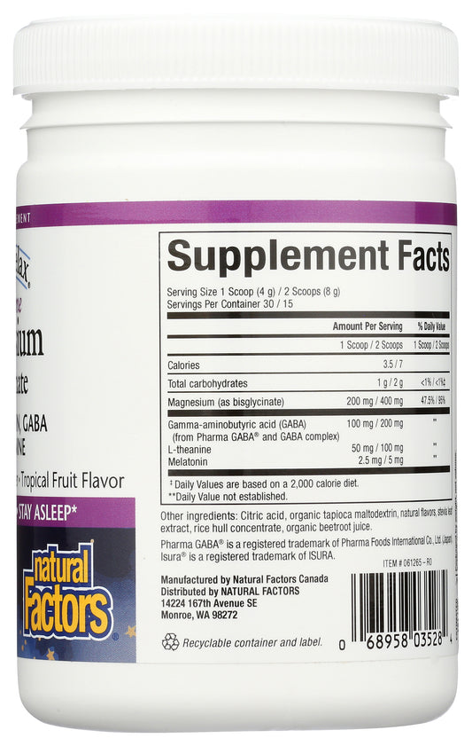 Natural Factors Nighttime Magnesium Bisglycinate with Melatonin, GABA, & L-Theanine 120g