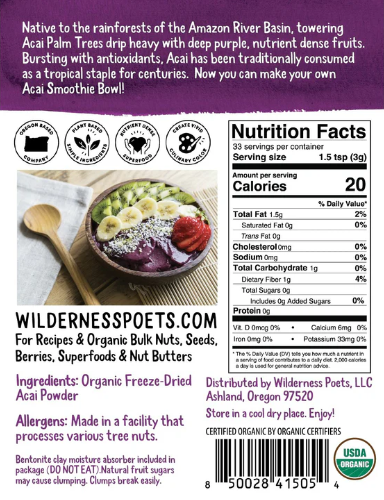 Wilderness Poets Freeze Dried Acai Powder 3.5 oz