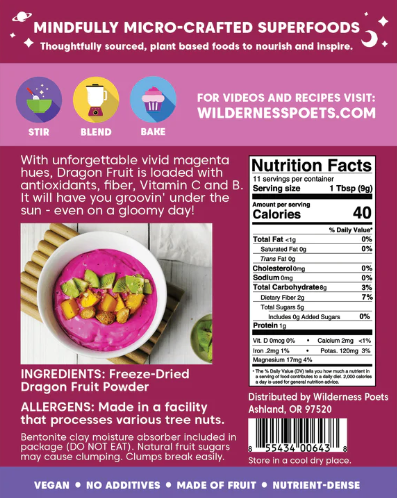 Wilderness Poets Freeze-Dried Dragon Fruit Powder 3.5 oz