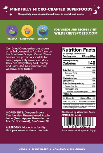 Wilderness Poets Oregon Cranberries 8 oz