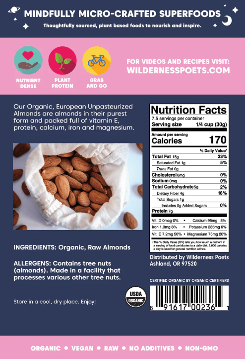 Wilderness Poets Unpasteurized Almonds 8 oz