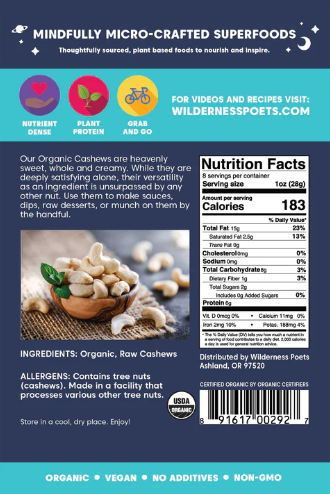 Wilderness Poets Whole Cashews 8 oz
