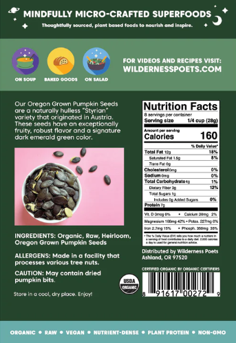 Wilderness Poets Oregon Pumpkin Seeds Raw 8 oz