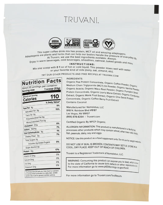 Truvani Vanilla Latte Protein + Energy 15oz