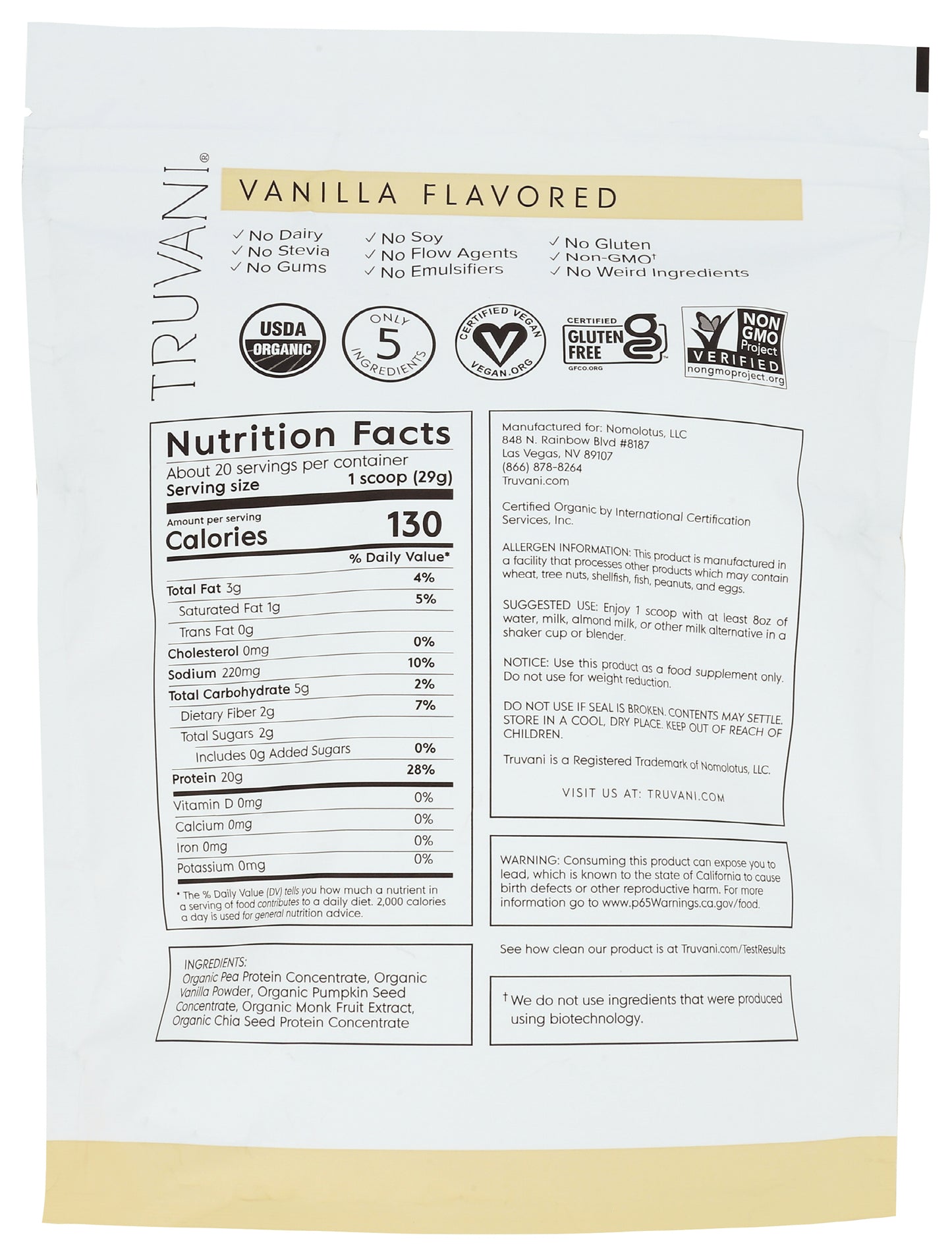 Truvani Vanilla Protein 1.48lb