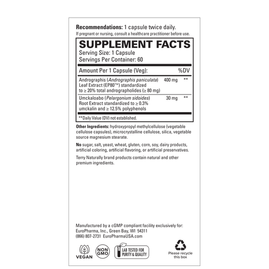 Terry Naturally Andrographis EP80 with Umckaloabo 60 Capules