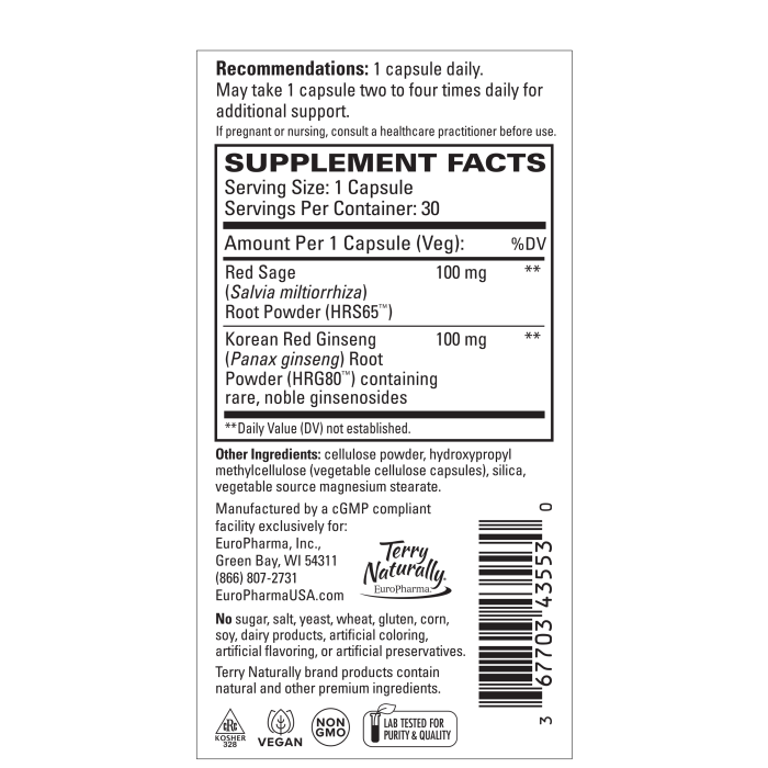 Terry Naturally Red Sage Plus 30 ct