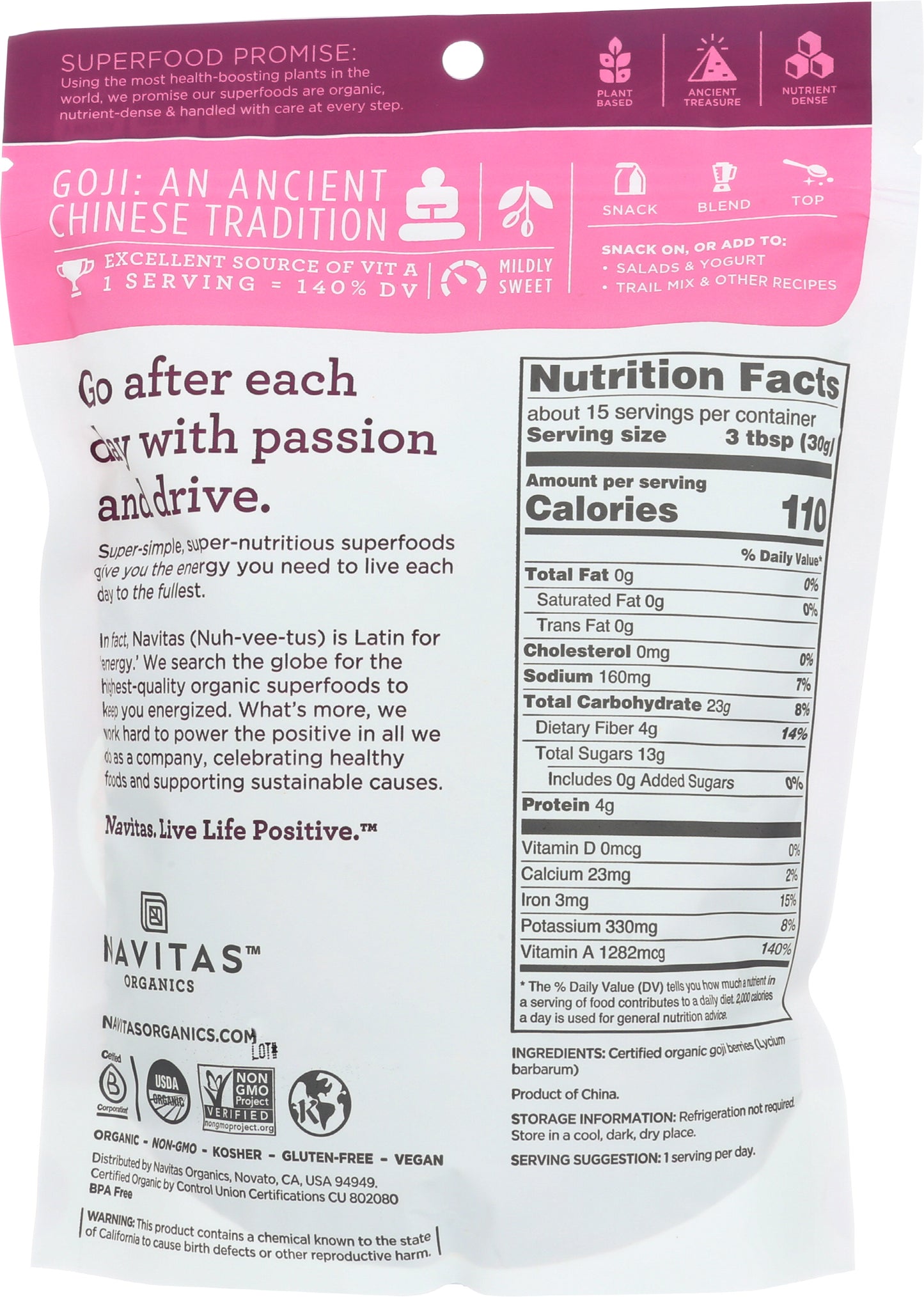 Navitas Goji Berries Organic 16oz