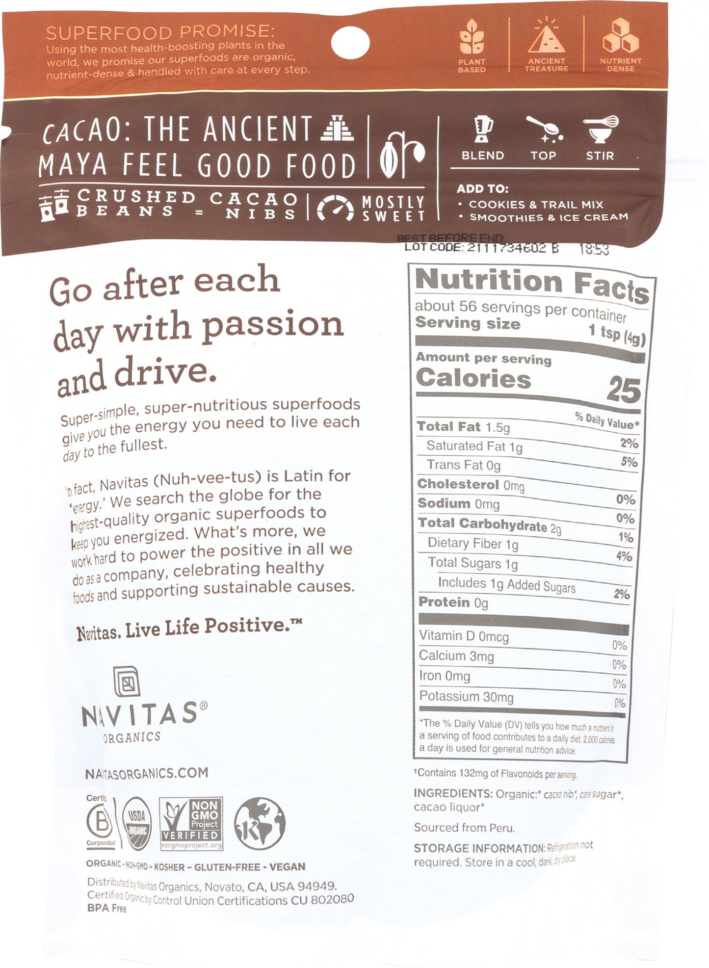 Navitas Organic Sweet Cacao Nibs 8oz