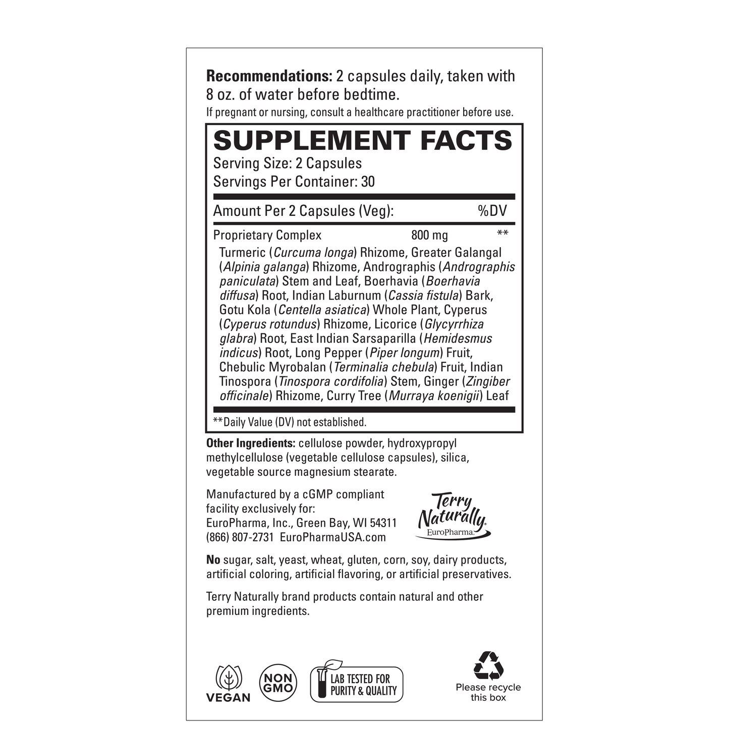 Terry Naturally Ayurvedic Digestive Formula 60ct