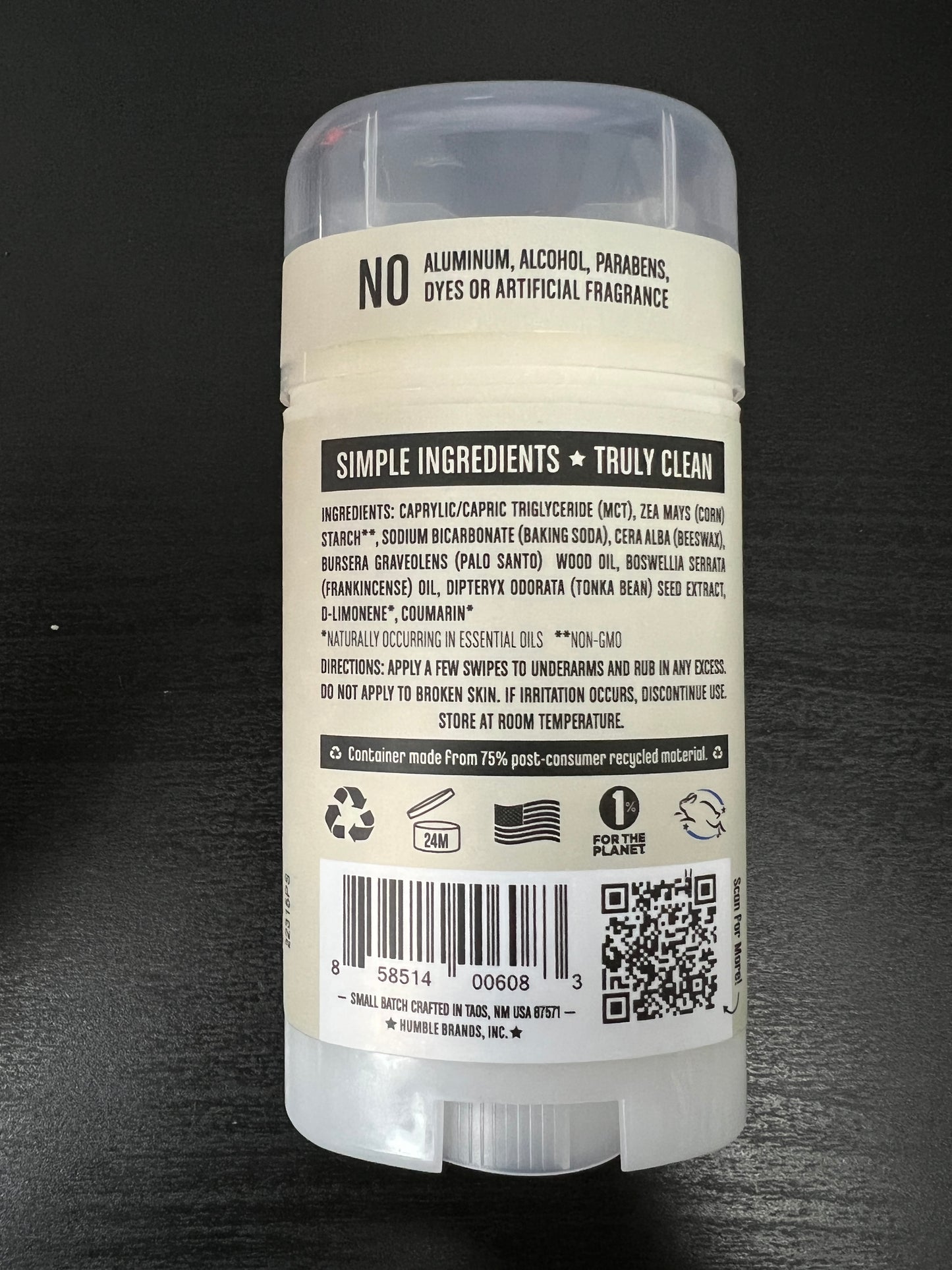Humble All Natural Deodorant Palo Santo & Frankincense Back