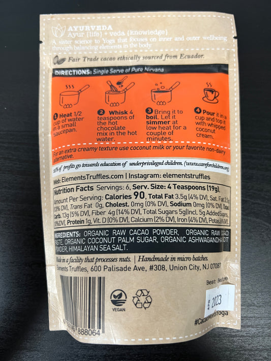 Elements Truffles Ashwagandha Infused Dark Hot Chocolate 4oz Back