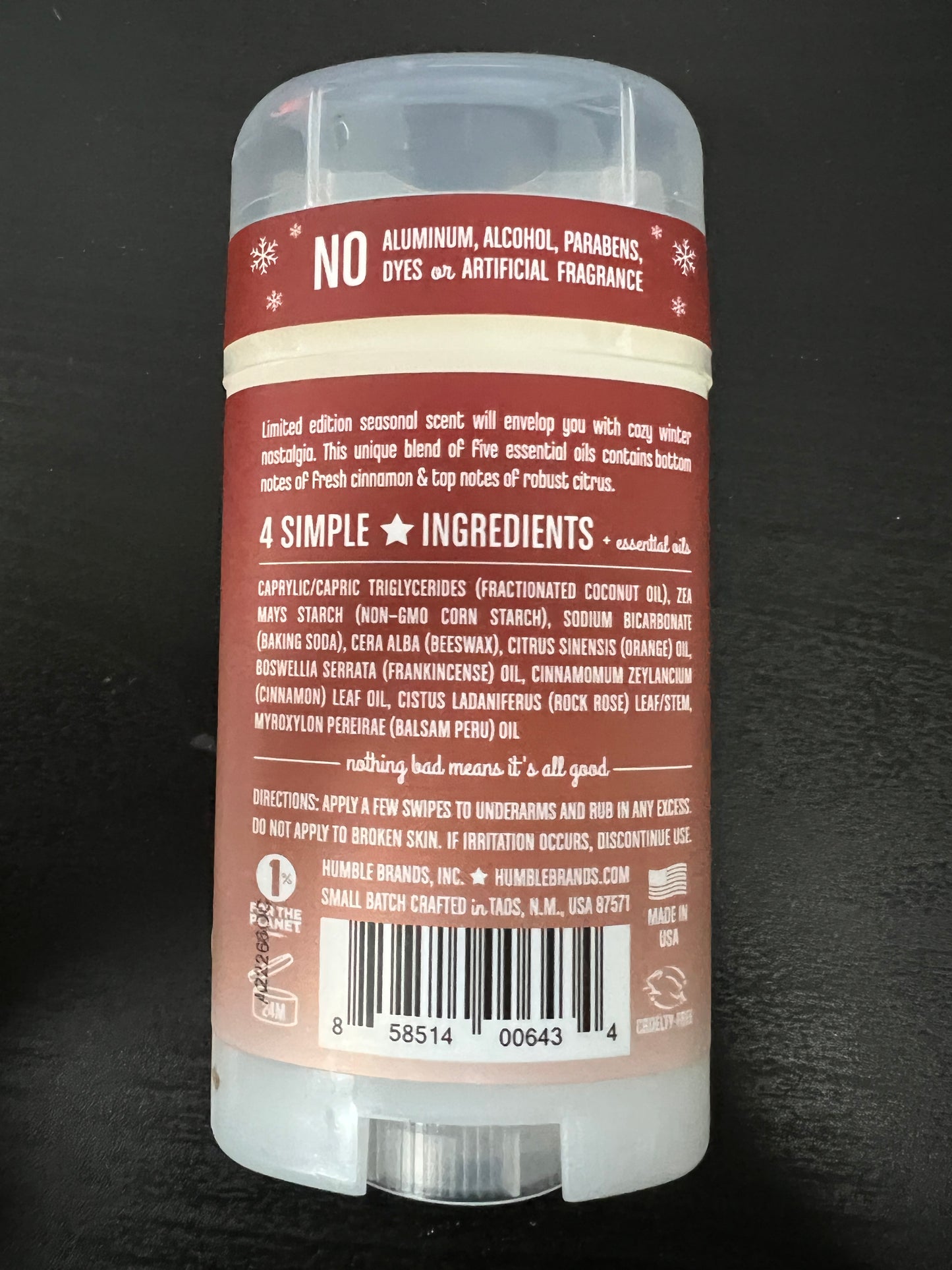 Humble All Natural Deodorant Sweet Orange & Cinnamon 2.5oz Back