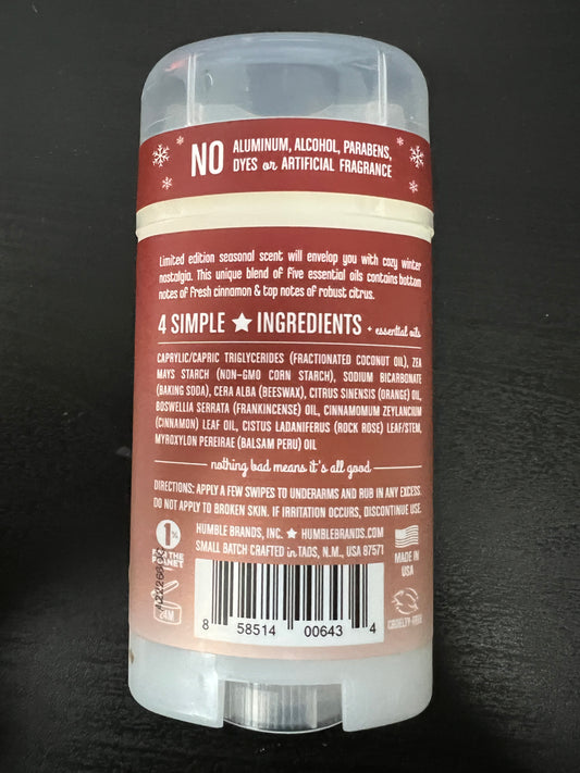 Humble All Natural Deodorant Sweet Orange & Cinnamon 2.5oz Back