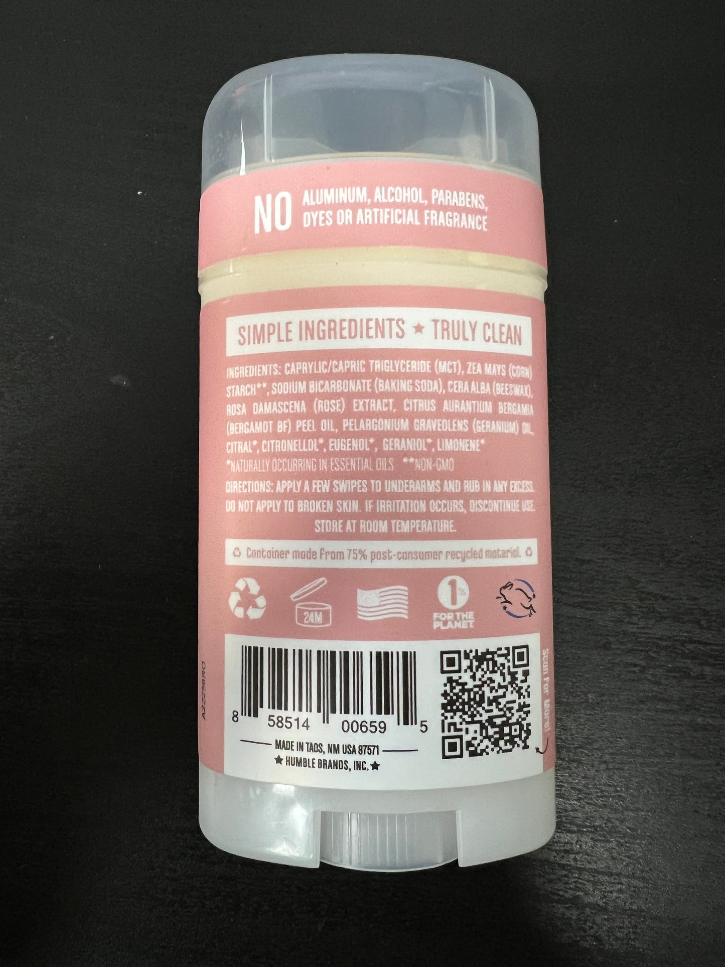 Humble All Natural Deodorant Moroccan Rose 2.5oz Back