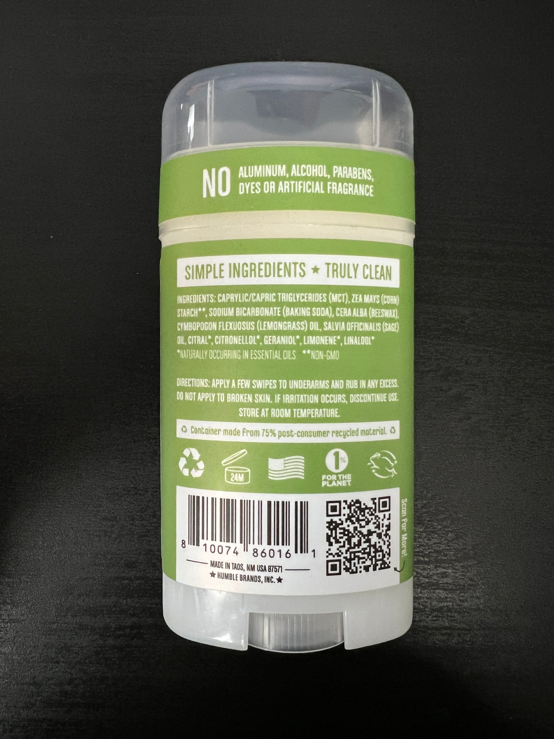 Humble All Natural Deodorant Lemongrass & Sage 2.5oz Back