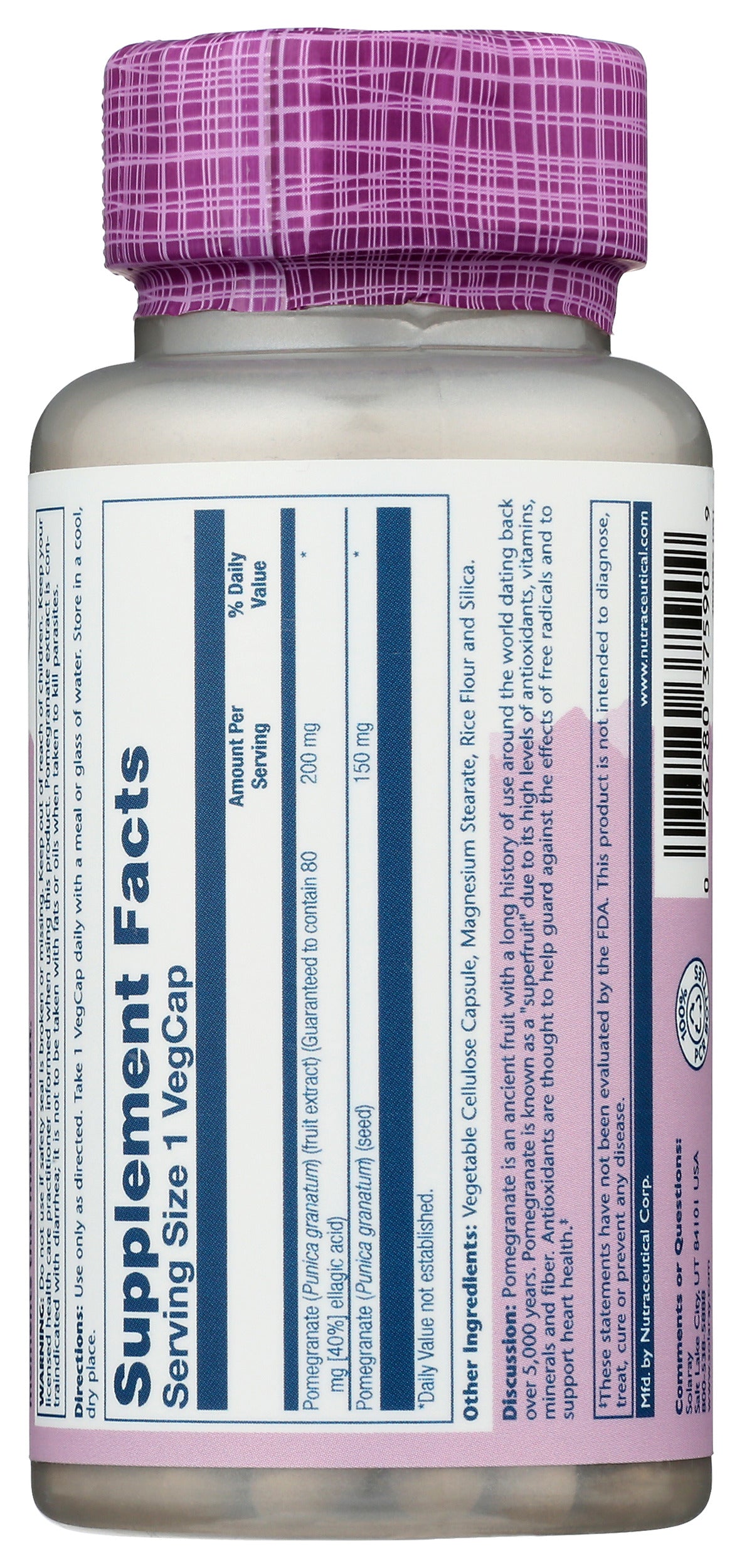 Solaray Vital Extracts Pomegranate 200 mg 60 VegCaps Back of Bottle