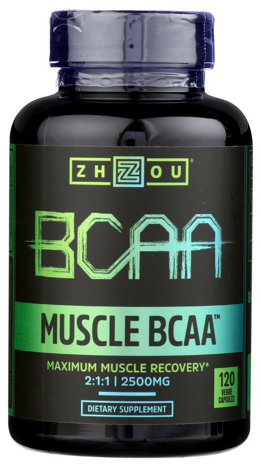 Zhou Muscle BCAA 2,500mg 120 Veggie Capsules Front of Bottle