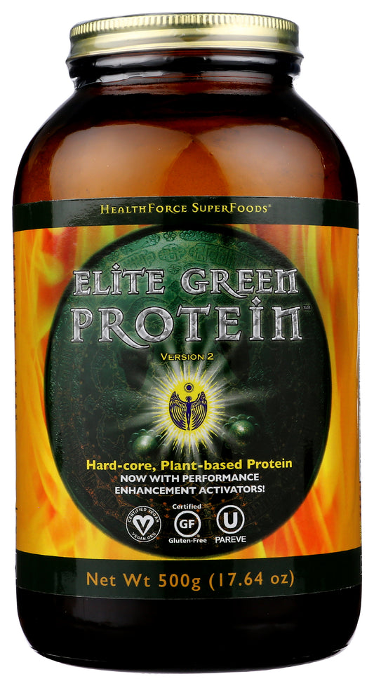 HealthForce SuperFoods Elite Green Protein Powder 500g Front of Bottle