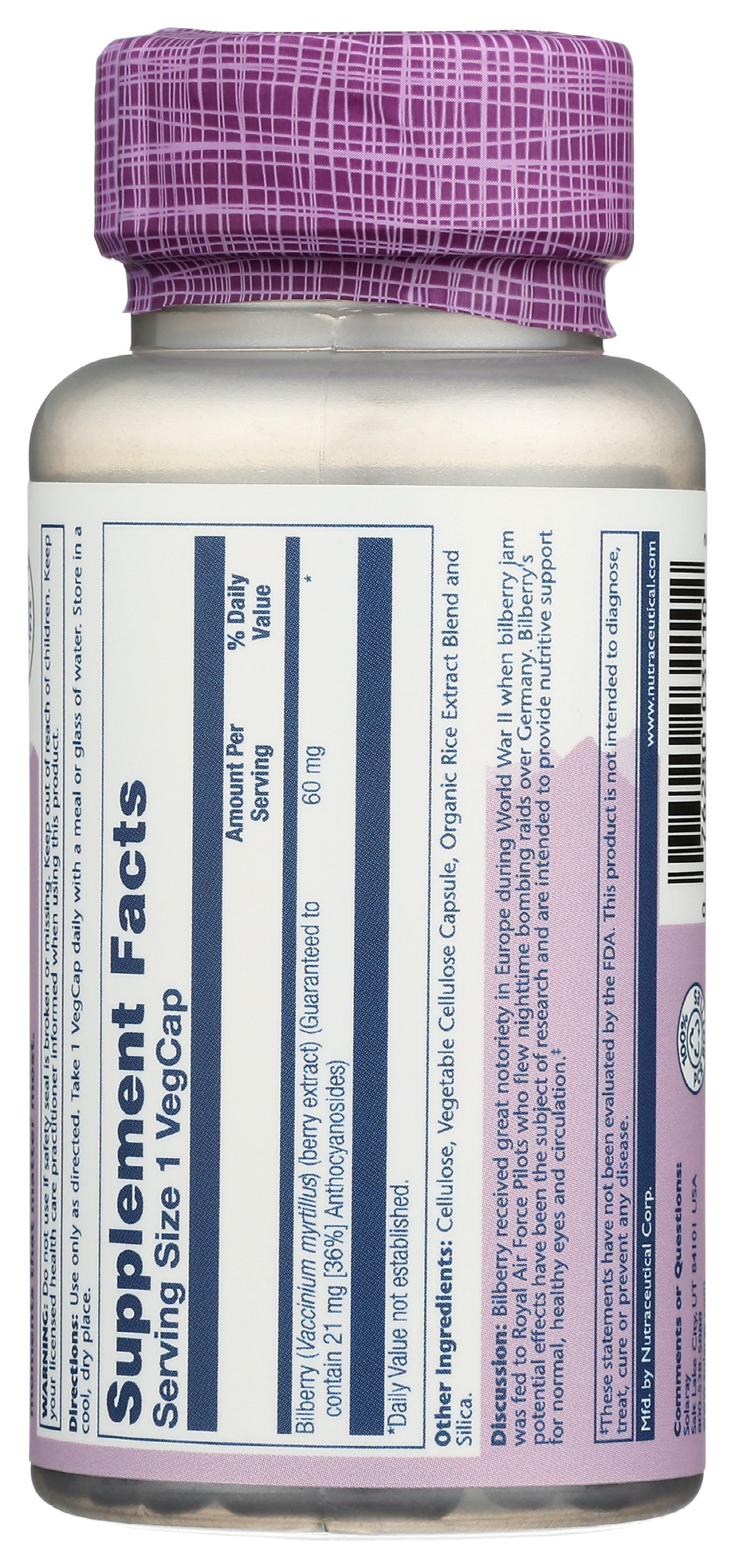 Solaray Vital Extracts Bilberry 60 mg 60 VegCaps Back