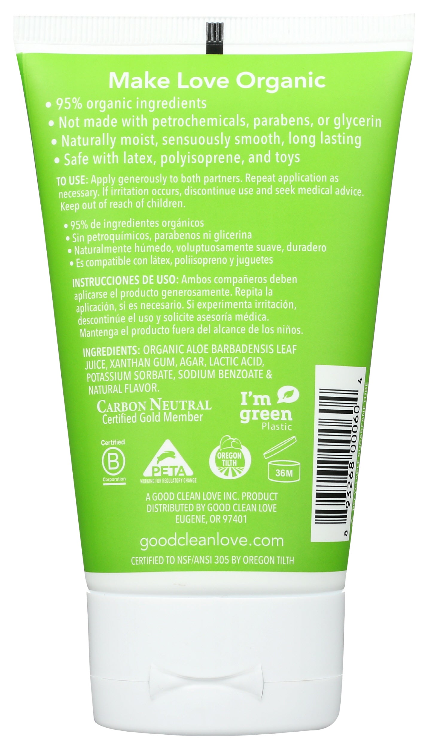 Good Clean Love Personal Lubricant 4 fl oz Back