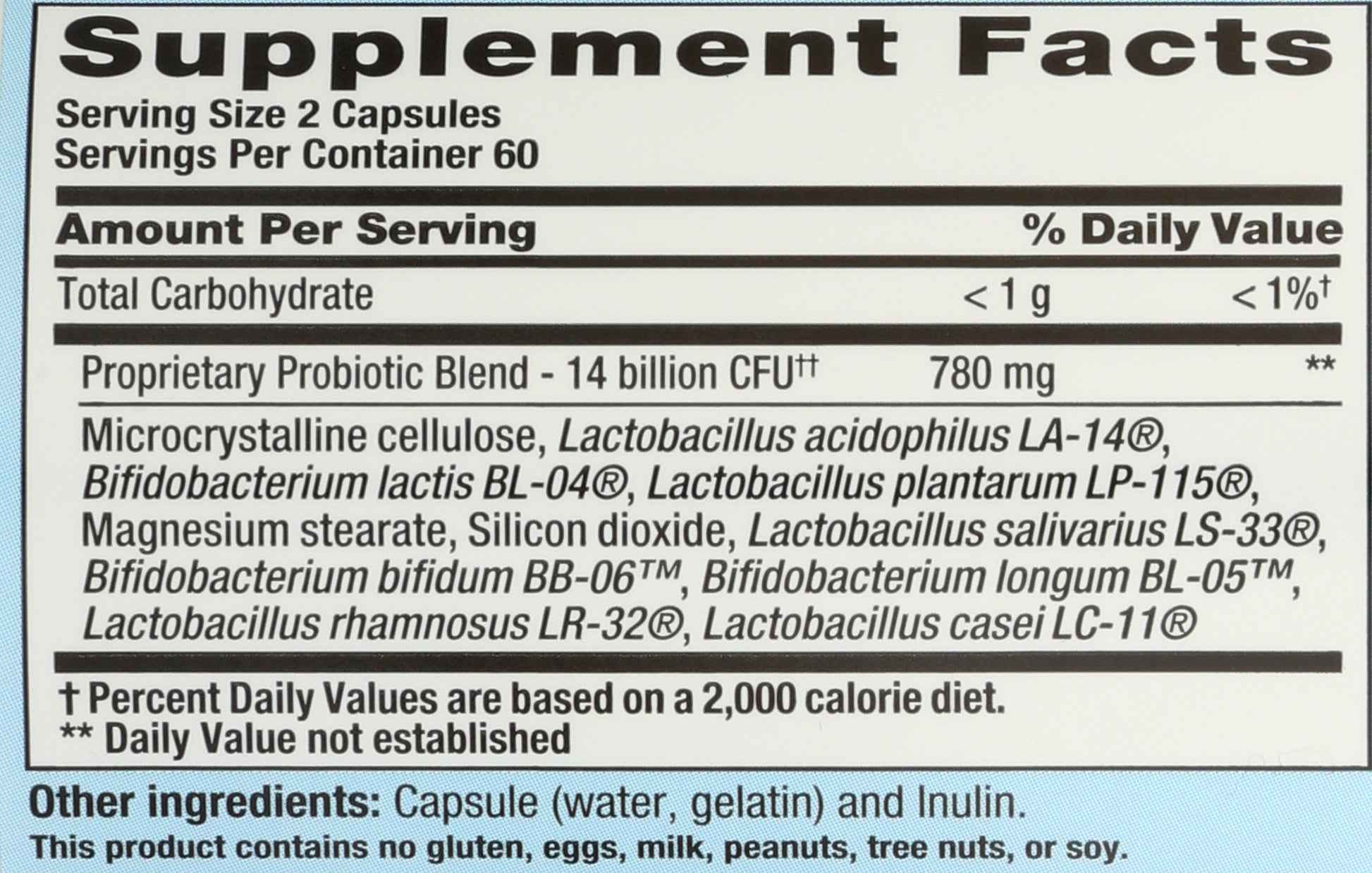 PB8 Probiotic Back of Bottle