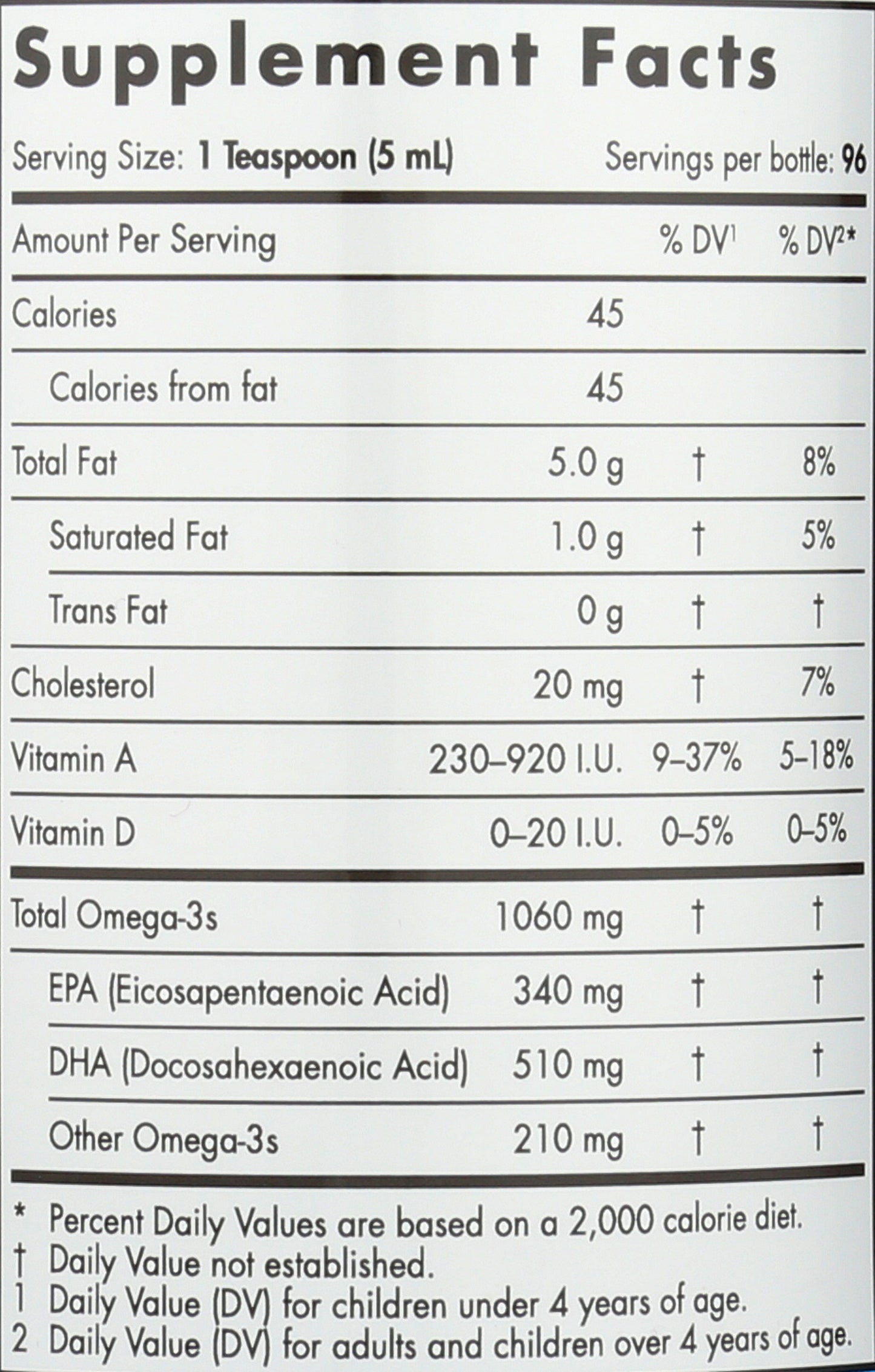Nordic Naturals Arctic Cod Liver Oil 1060 mg 16 fl oz Back of Bottle