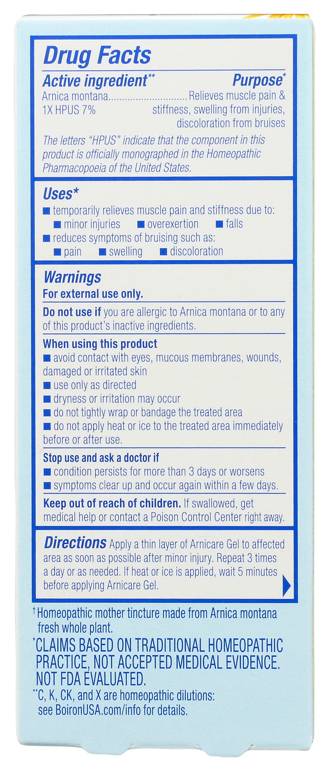 Boiron Arnicare Pain Relief Gel 1.5 oz Back