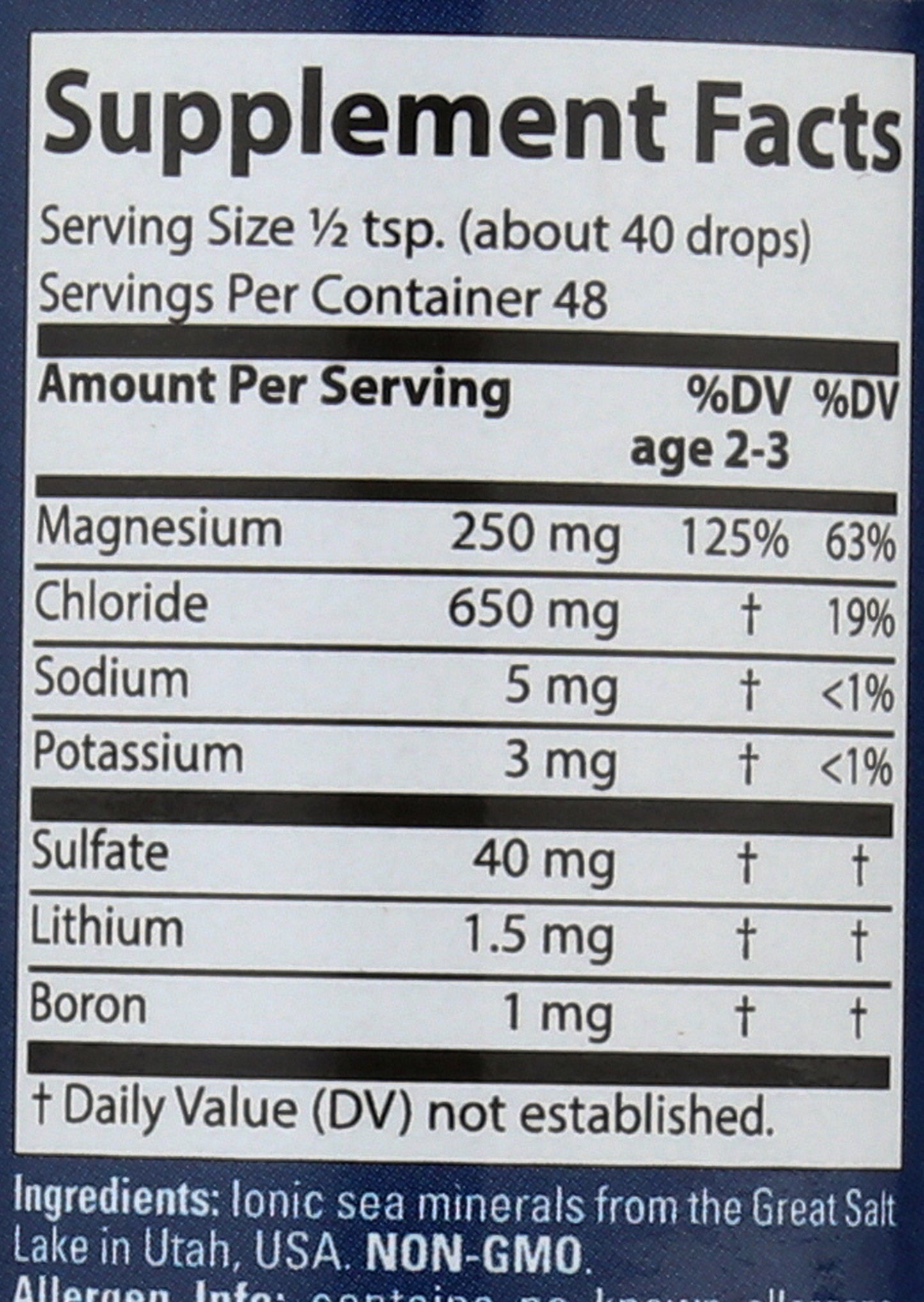 Trace Minerals ConcenTrace Trace Mineral Drops 4 fl. oz Back of Bottle