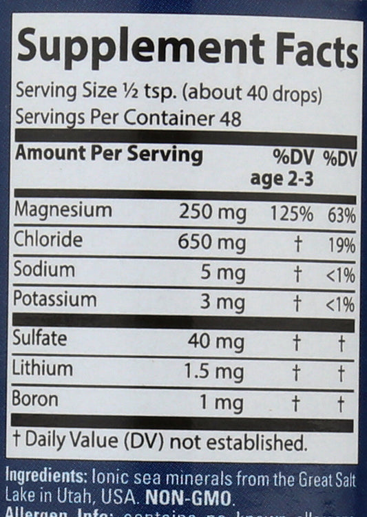 Trace Minerals ConcenTrace Trace Mineral Drops 4 fl. oz Back of Bottle