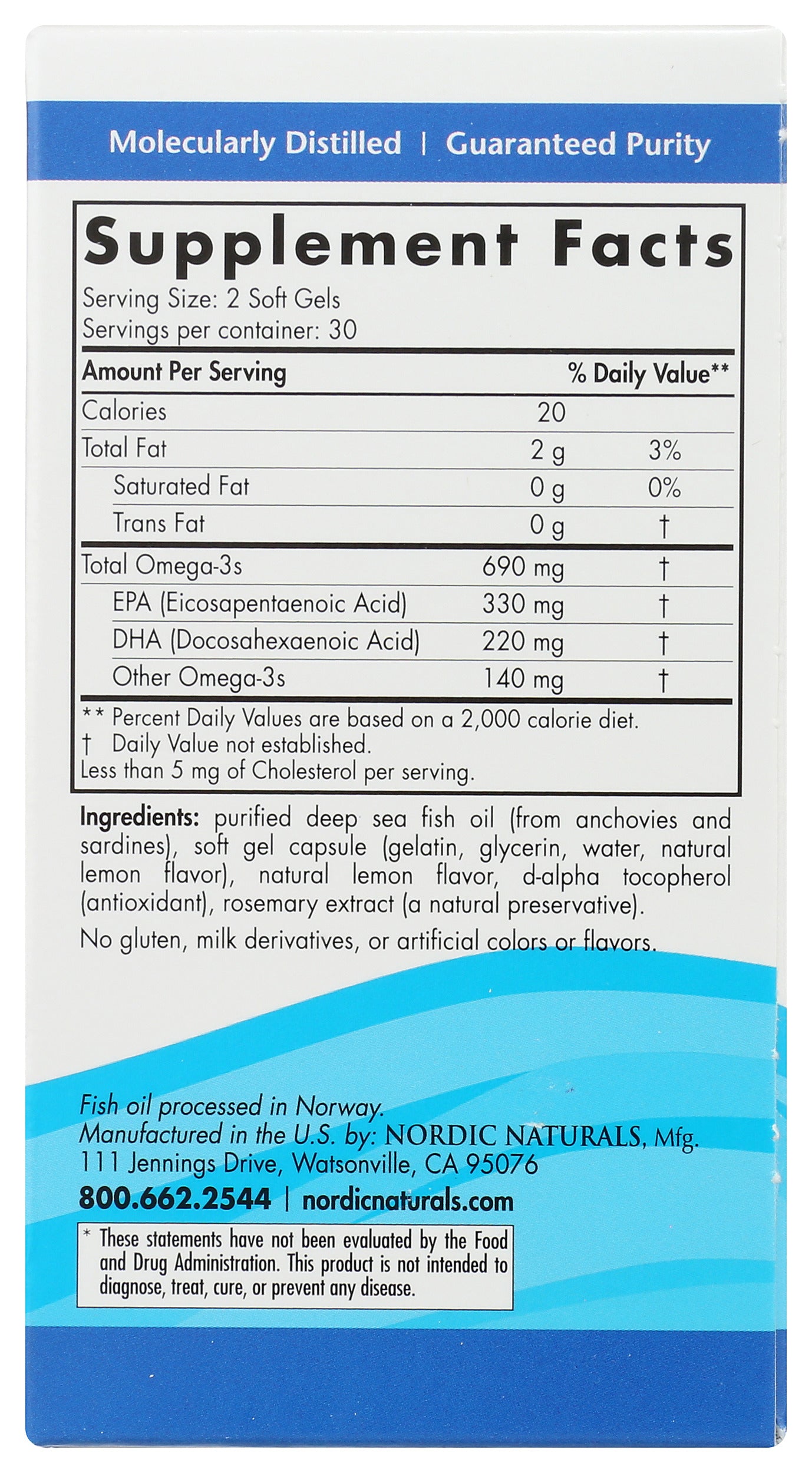 Nordic Naturals Omega-3 690mg 60 Soft Gels Back of Box