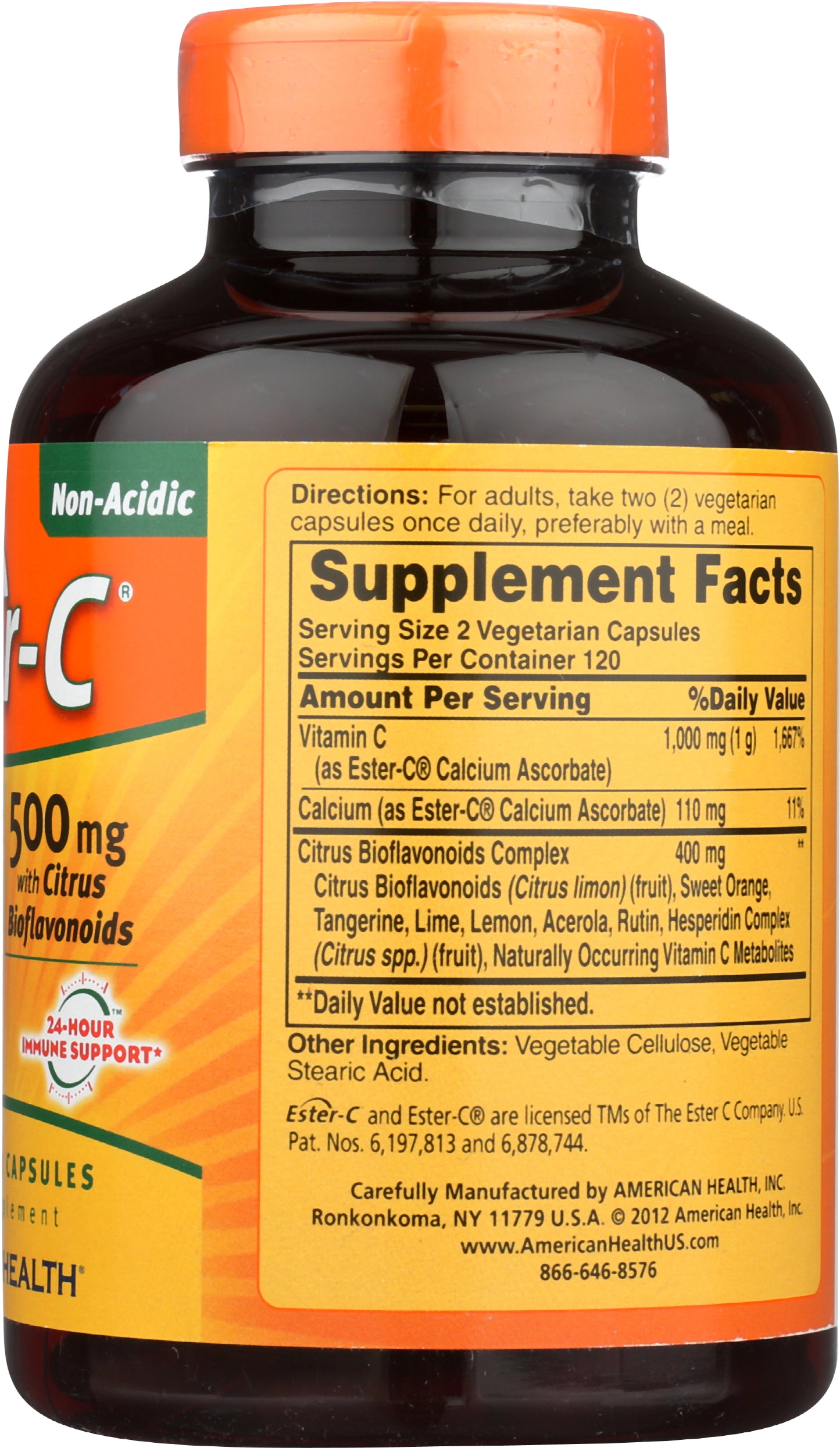 American Health Ester-C 500mg 240 Vegetarian Capsules Back of Bottle