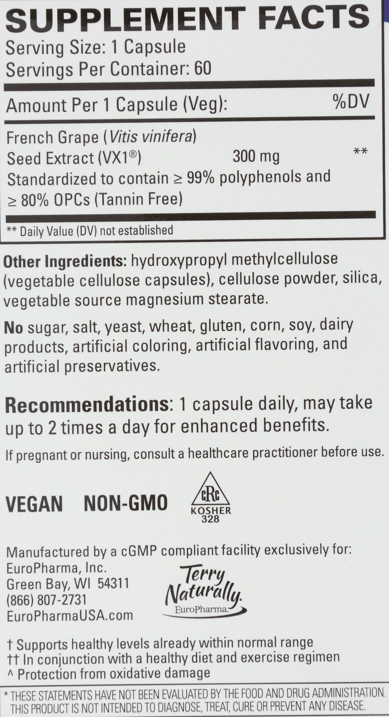 Terry Naturally Clinical OPC Grape Seed Extract 60 Capsules Back