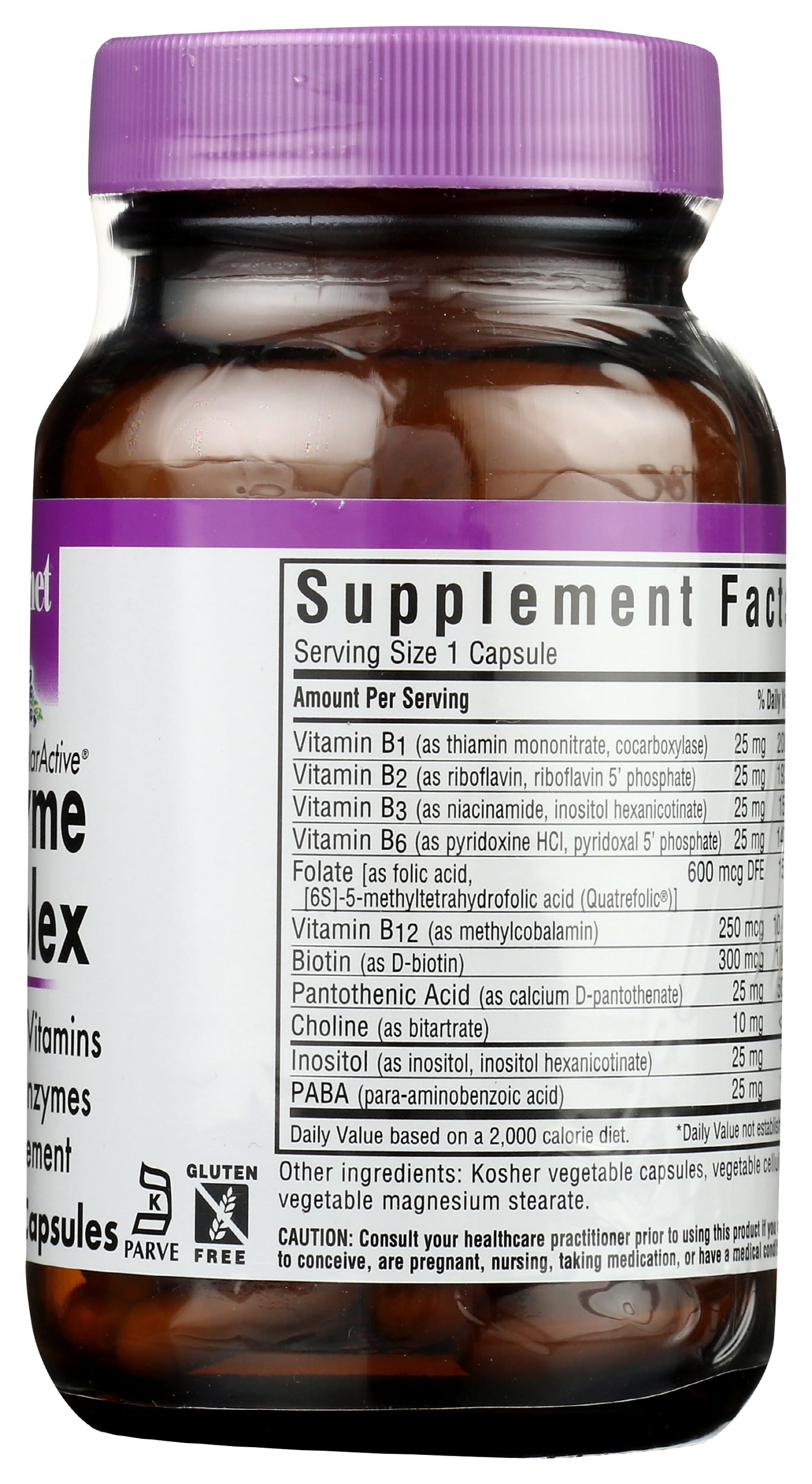 Bluebonnet Coenzyme B-Complex 50 Vegetable Capsules Back of Bottle