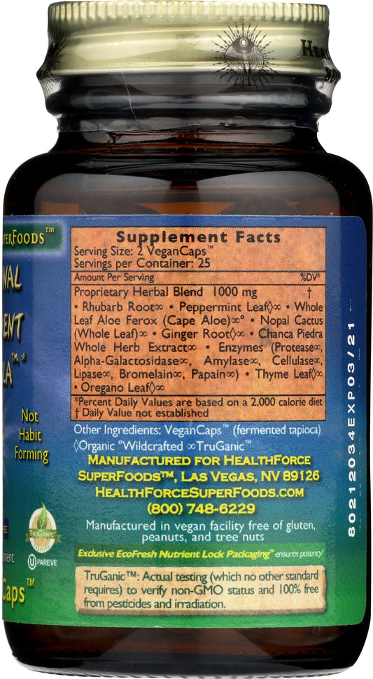 HealthForce SuperFoods Intestinal Movement Formula 50 VeganCaps Back