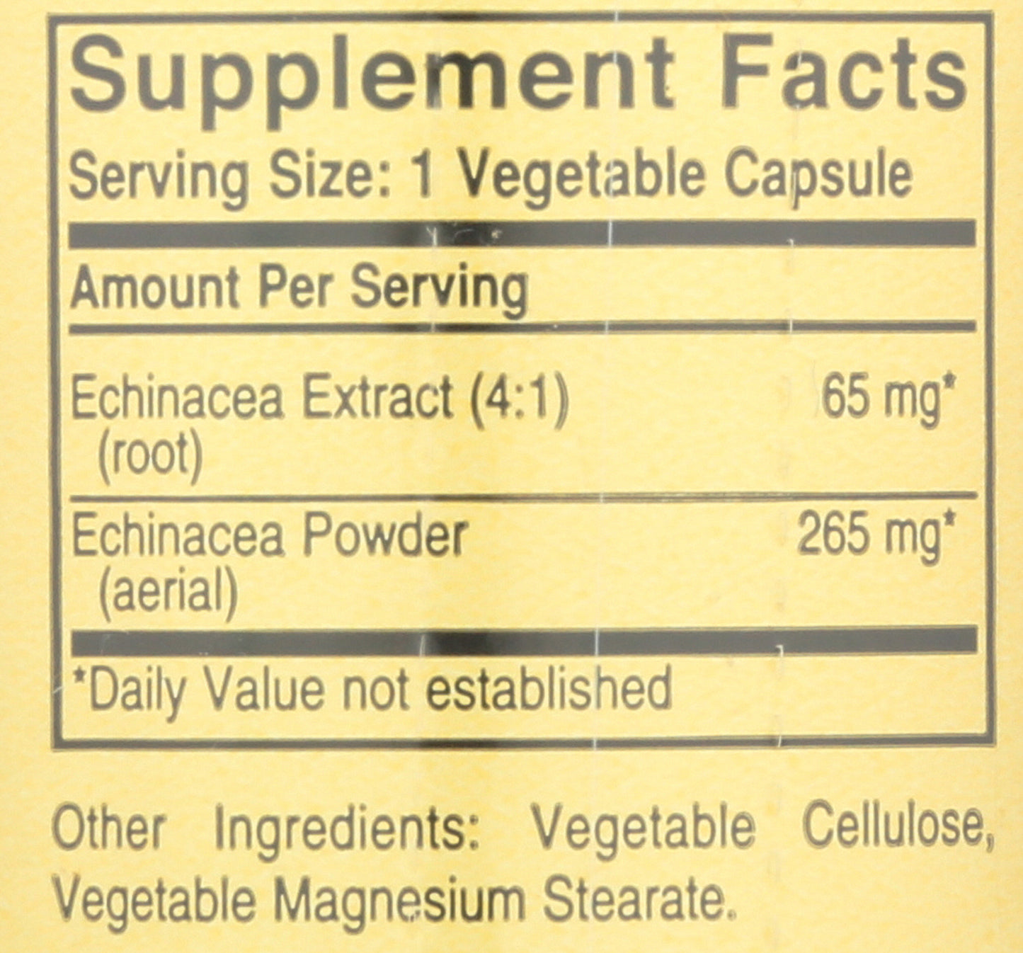 Solgar Echinacea 100 Vegetable Capsules Back of Bottle