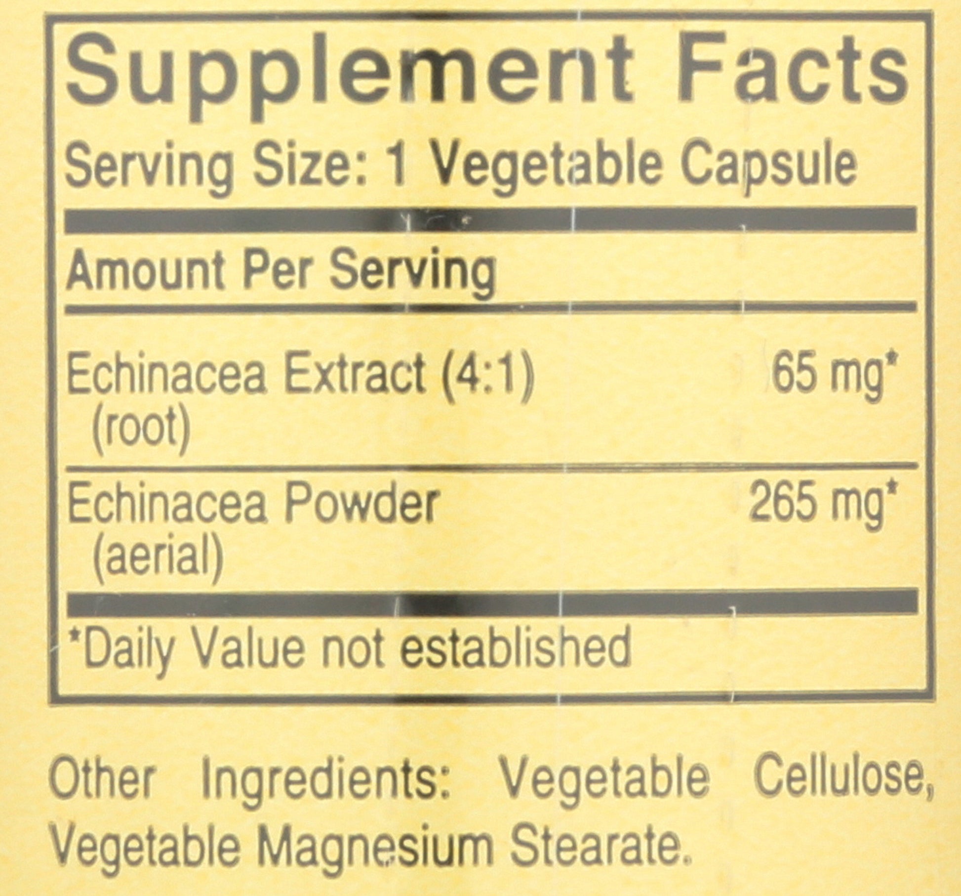 Solgar Echinacea 100 Vegetable Capsules Back of Bottle