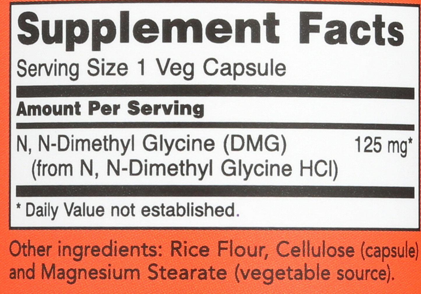 NOW DMG 125 mg 100 Veg Capsules Back