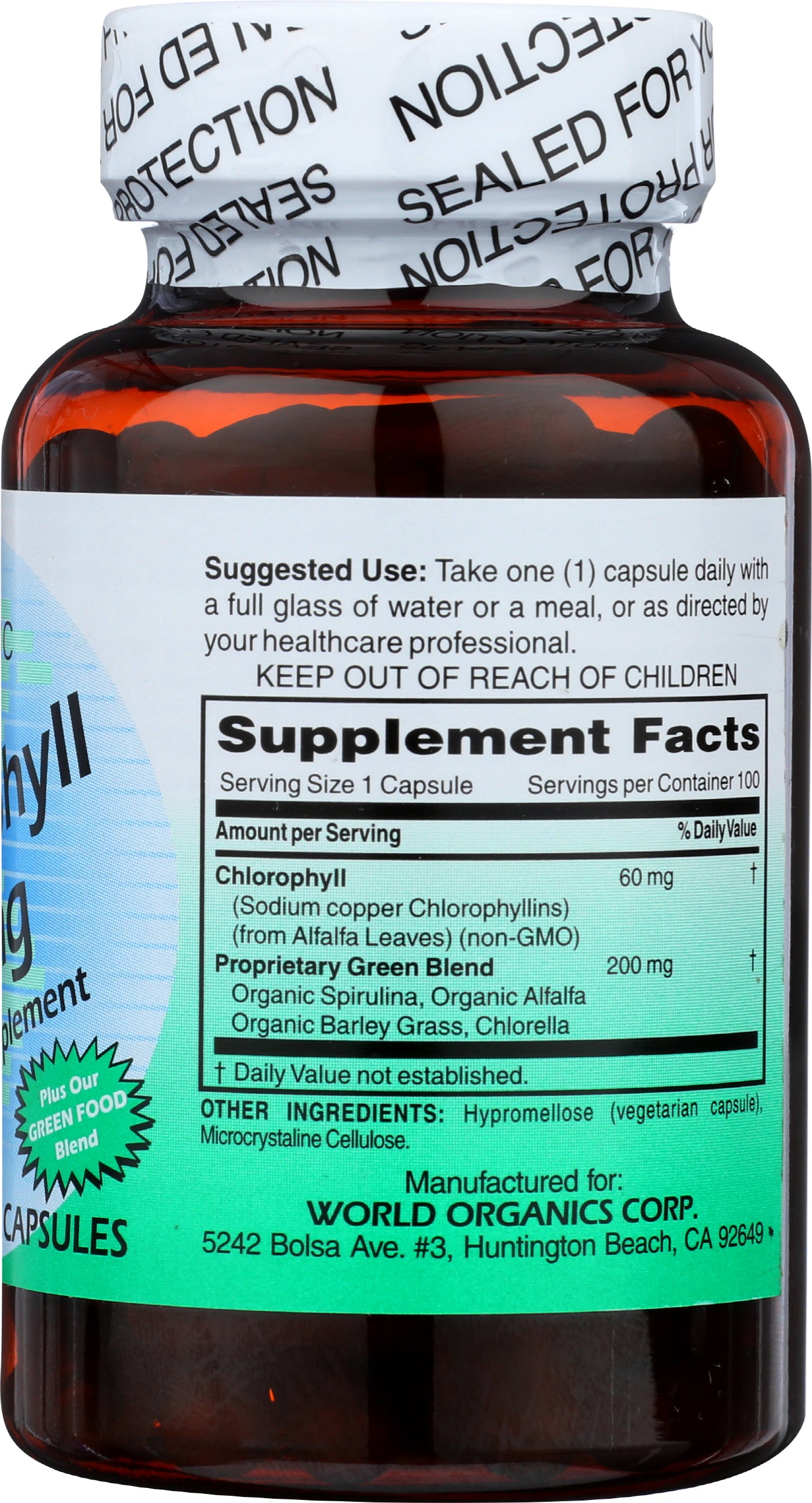 World Organic Chlorophyll 60 mg 100 Vegetarian Caps