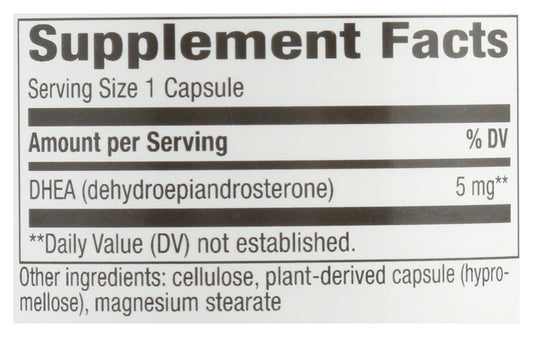 Nature's Way Youthful You DHEA 5mg 60 Veg Capsules Back of Bottle
