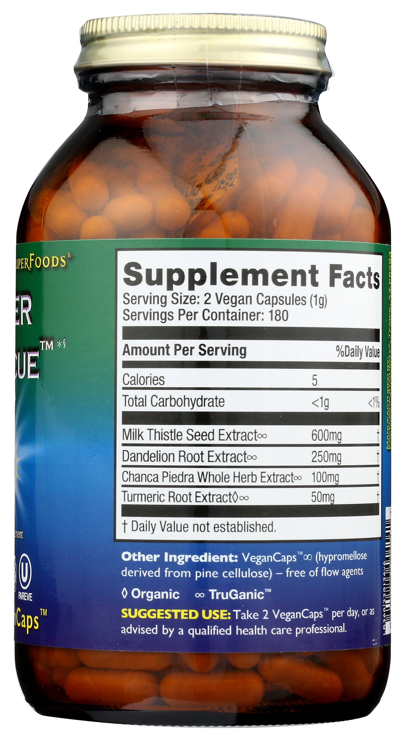 HealthForce SuperFoods Liver Rescue 360 VeganCaps Back of Bottle