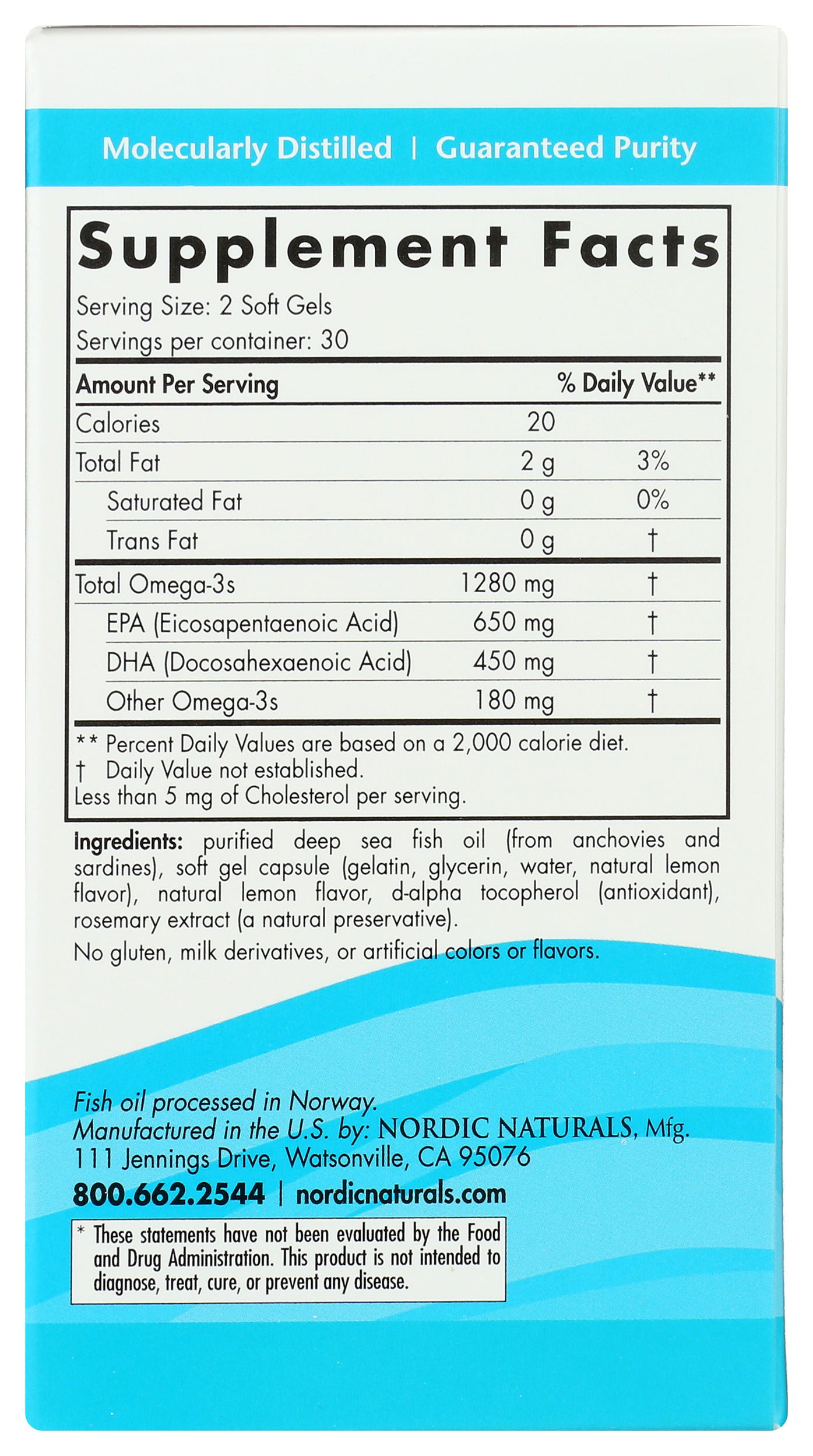 Nordic Naturals Ultimate Omega 1280mg 60 Soft Gels Back of Box