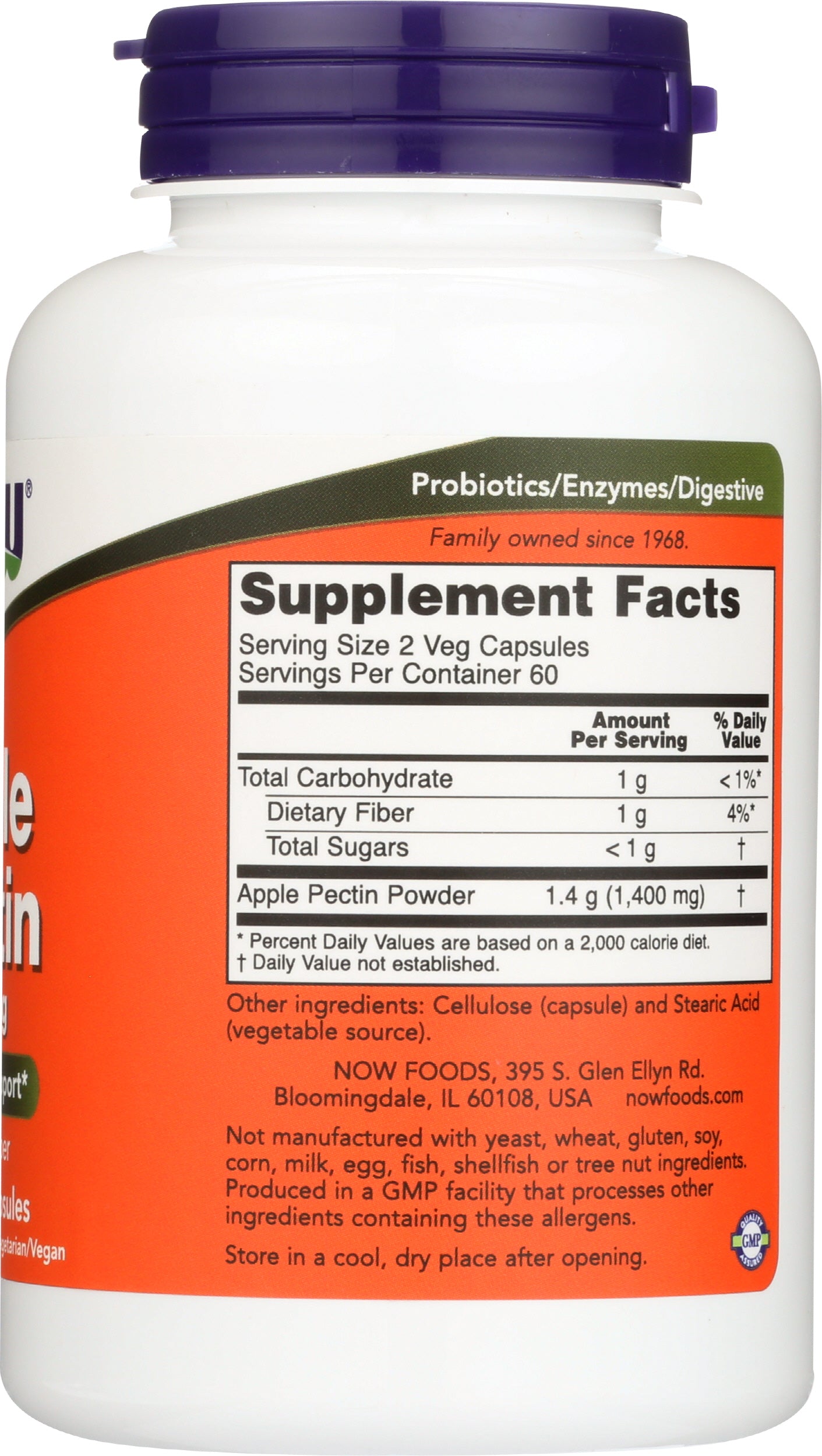 NOW Apple Pectin 700mg 120 Veg Capsules Back