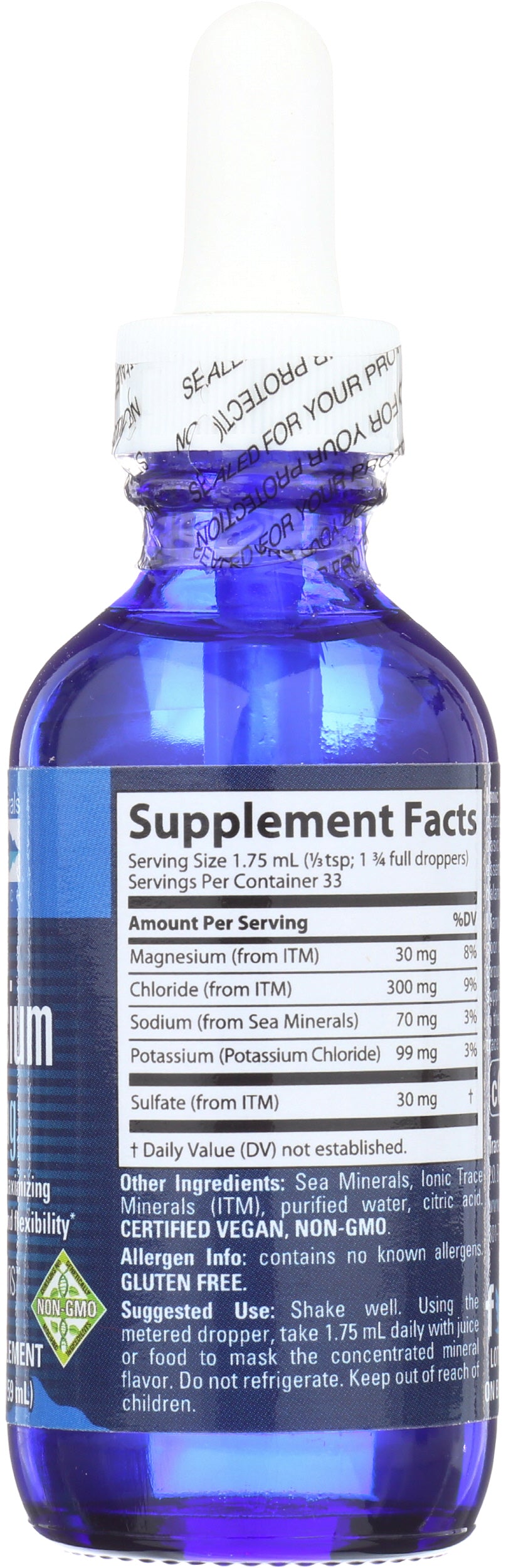 Trace Minerals Liquid Potassium Back of Bottle